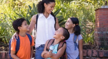 Teacher with students on a school field trip